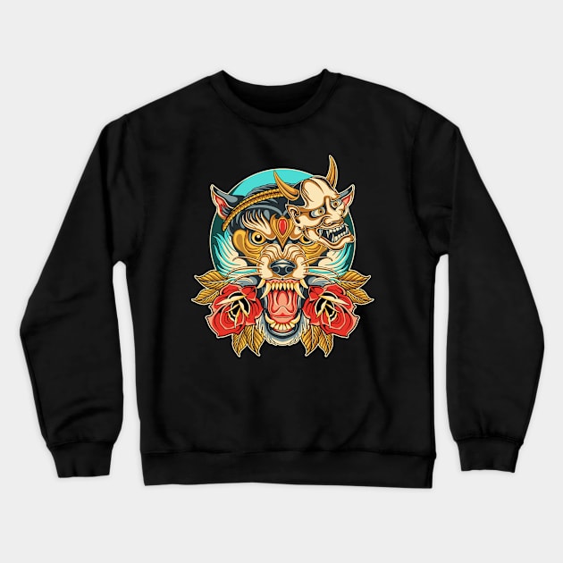 Wolf neo traditional tattoo Crewneck Sweatshirt by Abrom Rose